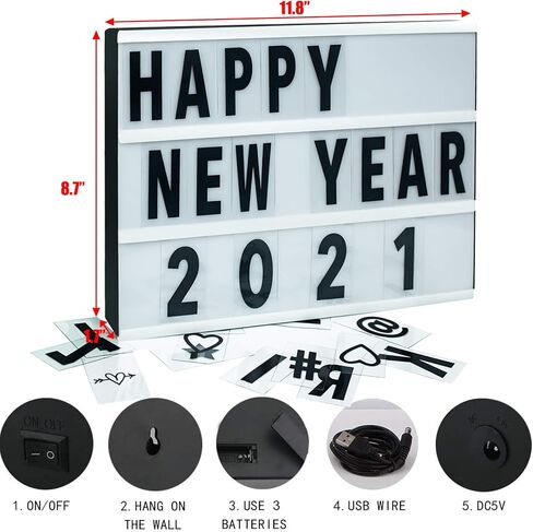 صندوق ضوء سينيما من Sunnyglade بمقاس A4 مع 96 قطعة من رموز لأرقام الحروف للعطلات، عيد الميلاد، الزفاف، الذكرى السنوية، عيد الميلاد، المنزل، ديكور in Kuwait