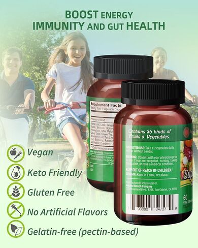 Fruits and Veggies Supplement,Made from 36 Superfood Ingredients,2 Months Supply Per Bottle,Improve constipate,Gut & Digestive Health, Multi Vitamin,Minerals,for Women,Men,and Kids in Saudi Arabia