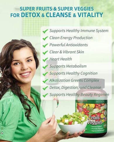 Fruits and Veggies Supplement,Made from 36 Superfood Ingredients,2 Months Supply Per Bottle,Improve constipate,Gut & Digestive Health, Multi Vitamin,Minerals,for Women,Men,and Kids in Saudi Arabia