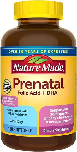 Nature Made Prenatal with Folic Acid + DHA, Prenatal Vitamin and Mineral Supplement for Daily Nutritional Support, 60 Softgels, 60 Day Supply in Saudi Arabia
