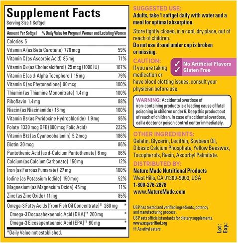 Nature Made Prenatal with Folic Acid + DHA, Prenatal Vitamin and Mineral Supplement for Daily Nutritional Support, 60 Softgels, 60 Day Supply in Saudi Arabia