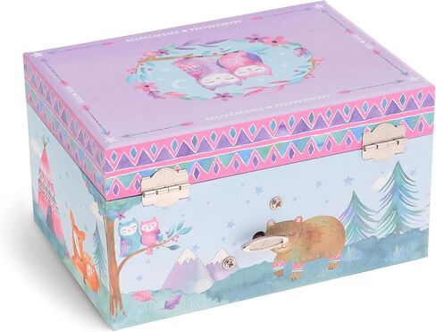 صندوق تخزين المجوهرات الموسيقية للفتيات من Jewelkeeper مع البوم الدوار، حزمة تصميم الغابة مع صندوق تخزين المجوهرات الموسيقية مع وحيد القرن الدوار، تصميم يونيكورن كاندي القطن in Kuwait