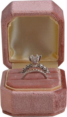 NicGor Premium Velvet Ring Box with Attached Lid, Double Slots for Men/Women Engagement Ring and Wedding Band - Octagon Jewelry Ring Boxes (Emerald Green) in Saudi Arabia