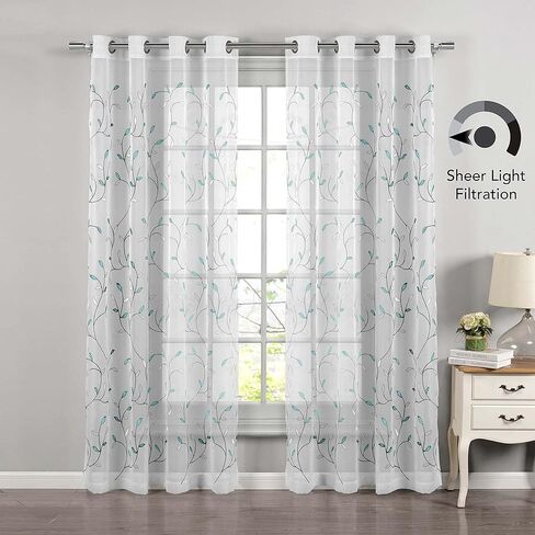 Creative Home Ideas Wavy Leaves, Embroidered Window Curtain with Grommets, Extra Wide Single Panel, 100% Polyester, Light Filtering, Sheer, Modern Drapes, 54" x 84", Coral in Kuwait