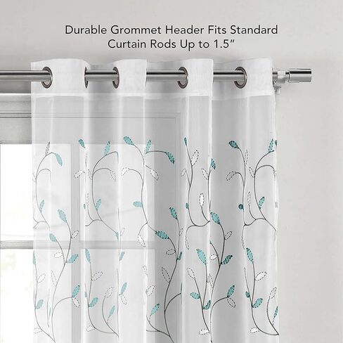 Creative Home Ideas Wavy Leaves, Embroidered Window Curtain with Grommets, Extra Wide Single Panel, 100% Polyester, Light Filtering, Sheer, Modern Drapes, 54" x 84", Coral in Kuwait
