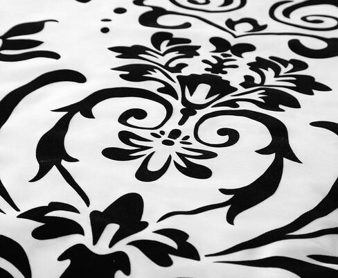 Chezmoi Collection Nobility 4-Piece Flocked Floral Faux Silk Window Curtain Set with Sheer Backing Valance, White/Black in Saudi Arabia
