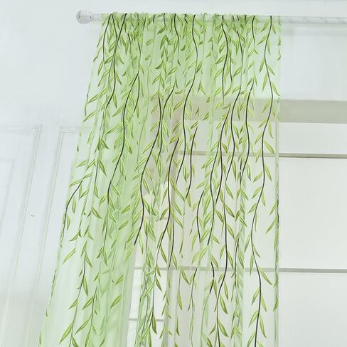Bi fujian Willow Voile Tulle Curtains for Bedroom, 2 Sheers 39.4'' x 78.8" L Green Window Leaf Curtain for Living Room Bedroom Window Door Bedthroom Balcony Decoration in Kuwait