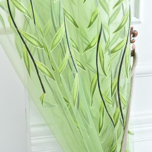 Bi fujian Willow Voile Tulle Curtains for Bedroom, 2 Sheers 39.4'' x 78.8" L Green Window Leaf Curtain for Living Room Bedroom Window Door Bedthroom Balcony Decoration in Kuwait