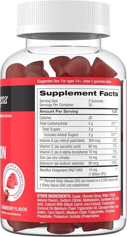 نيوتروجينا صمغ مضاد للأكسدة لبشرة نقية مع الزنك، مكمل يومي للعناية بالبشرة مع فيتامين أ وفيتامين ج وفيتامين هـ لبشرة صافية وصحية + البروبيوتيك، نكهة الفراولة، 60 قيراط in Kuwait