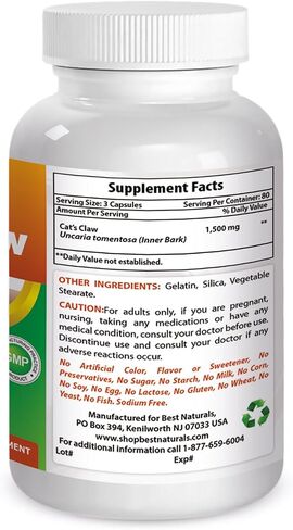 Best Naturals Cat's Claw Capsule, 500 mg, 240 Count in Saudi Arabia