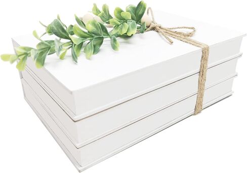 Licornism 3 قطع كتاب خشبي مزخرف لديكور المنزل كتب صناعية بيضاء للديكور (ممتن، ممتن، مبارك) مع إكليل من الخرز الخشبي لطاولة القهوة والأرفف in Kuwait