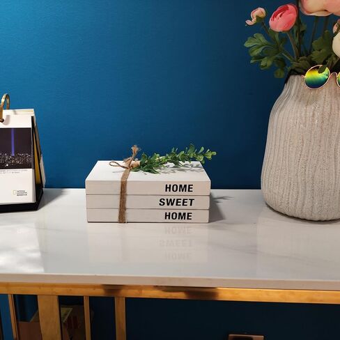 Licornism 3 قطع كتاب خشبي مزخرف لديكور المنزل كتب صناعية بيضاء للديكور (ممتن، ممتن، مبارك) مع إكليل من الخرز الخشبي لطاولة القهوة والأرفف in Kuwait