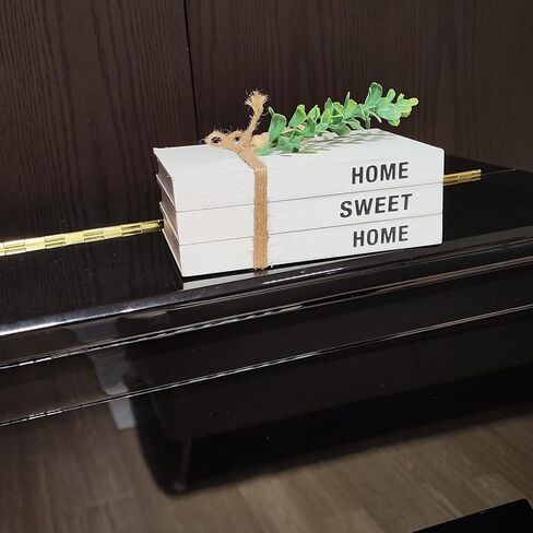 Licornism 3 قطع كتاب خشبي مزخرف لديكور المنزل كتب صناعية بيضاء للديكور (ممتن، ممتن، مبارك) مع إكليل من الخرز الخشبي لطاولة القهوة والأرفف in Kuwait