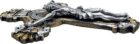 صليب حائطي بدرجتين من اللون St. Benedict مع تفاصيل رمزية جميلة ولمسة نهائية معدنية باللون الذهبي والفضي العتيق 26 سم in Kuwait