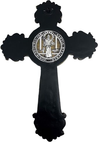 صليب حائطي بدرجتين من اللون St. Benedict مع تفاصيل رمزية جميلة ولمسة نهائية معدنية باللون الذهبي والفضي العتيق 26 سم in Kuwait
