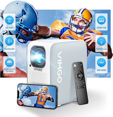 جهاز عرض مزود بواي فاي وبلوتوث، جهاز عرض VIMGO Native 1080P محمول 4K يدعم شاشة 120 بوصة للمنزل في الهواء الطلق، جهاز عرض صغير ذكي مقاوم للغبار، تكبير 50%، متوافق مع iOS/Android/PS5/TV Stick in Kuwait