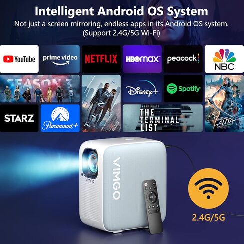 جهاز عرض مزود بواي فاي وبلوتوث، جهاز عرض VIMGO Native 1080P محمول 4K يدعم شاشة 120 بوصة للمنزل في الهواء الطلق، جهاز عرض صغير ذكي مقاوم للغبار، تكبير 50%، متوافق مع iOS/Android/PS5/TV Stick in Kuwait