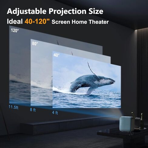 جهاز عرض مزود بواي فاي وبلوتوث، جهاز عرض VIMGO Native 1080P محمول 4K يدعم شاشة 120 بوصة للمنزل في الهواء الطلق، جهاز عرض صغير ذكي مقاوم للغبار، تكبير 50%، متوافق مع iOS/Android/PS5/TV Stick in Kuwait