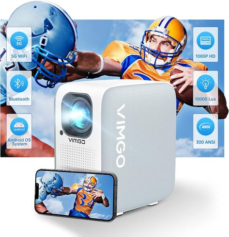 جهاز عرض مزود بواي فاي وبلوتوث، جهاز عرض VIMGO Native 1080P محمول 4K يدعم شاشة 120 بوصة للمنزل في الهواء الطلق، جهاز عرض صغير ذكي مقاوم للغبار، تكبير 50%، متوافق مع iOS/Android/PS5/TV Stick in Kuwait