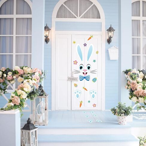 Whaline 65Pcs Easter Door Stickers 8 Sheet Blue Pink Easter Bunny Rabbit Door Decals for Refrigerator Wall Window Front Porch Door Decoration Supplies in Saudi Arabia