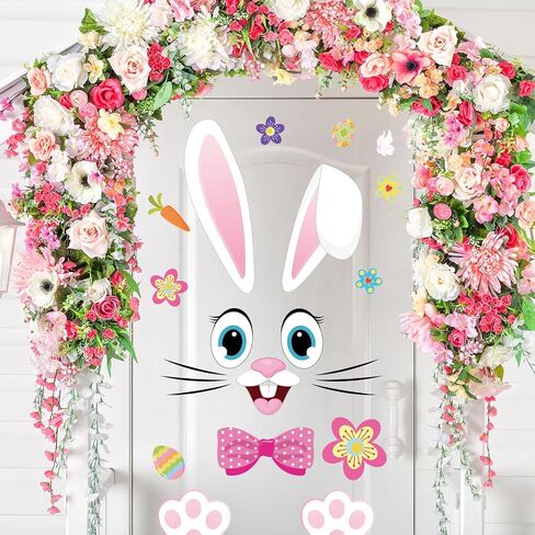 Whaline 65Pcs Easter Door Stickers 8 Sheet Blue Pink Easter Bunny Rabbit Door Decals for Refrigerator Wall Window Front Porch Door Decoration Supplies in Saudi Arabia