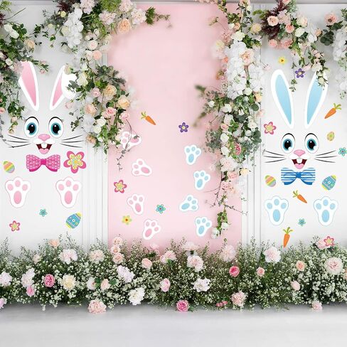 Whaline 65Pcs Easter Door Stickers 8 Sheet Blue Pink Easter Bunny Rabbit Door Decals for Refrigerator Wall Window Front Porch Door Decoration Supplies in Saudi Arabia