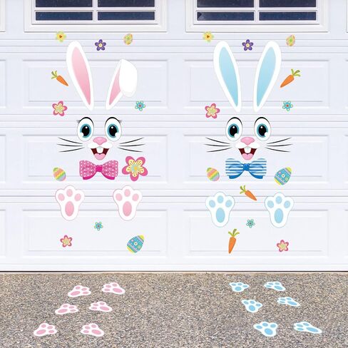 Whaline 65Pcs Easter Door Stickers 8 Sheet Blue Pink Easter Bunny Rabbit Door Decals for Refrigerator Wall Window Front Porch Door Decoration Supplies in Saudi Arabia