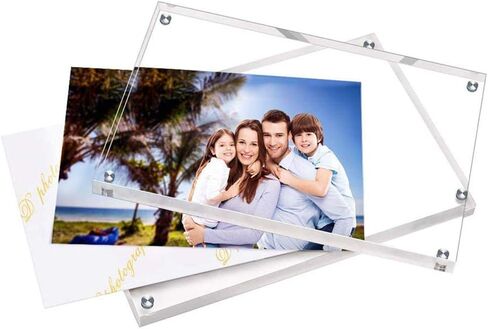 HELPLEX Acrylic Frame, 2 Pack 6x8 Acrylic Picture Frames, 24mm Thicker Frameless Clear Frame Double Sided Magnetic Frame, Free Standing Desktop Display Stand Acrylic Frames in Saudi Arabia