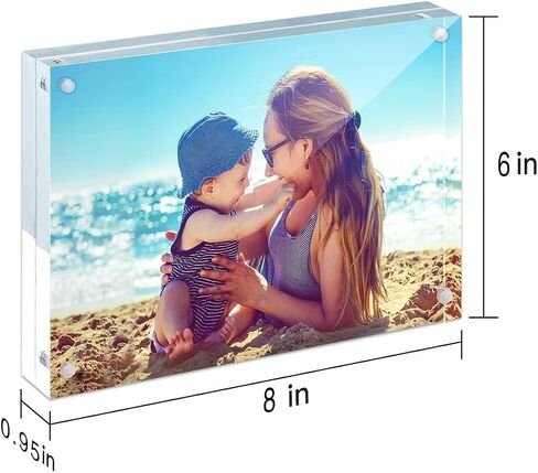 HELPLEX Acrylic Frame, 2 Pack 6x8 Acrylic Picture Frames, 24mm Thicker Frameless Clear Frame Double Sided Magnetic Frame, Free Standing Desktop Display Stand Acrylic Frames in Saudi Arabia
