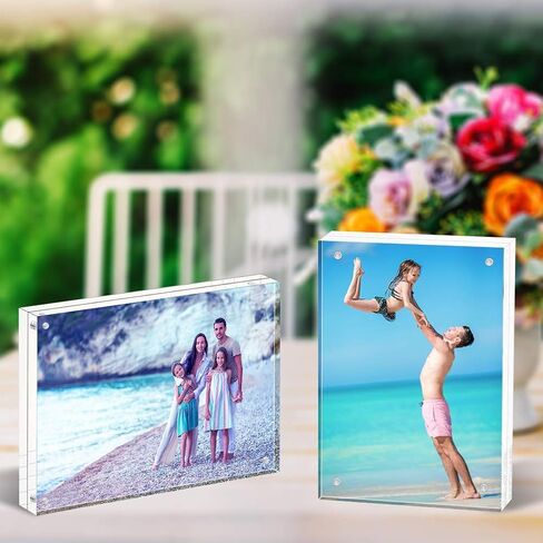 HELPLEX Acrylic Frame, 2 Pack 6x8 Acrylic Picture Frames, 24mm Thicker Frameless Clear Frame Double Sided Magnetic Frame, Free Standing Desktop Display Stand Acrylic Frames in Saudi Arabia