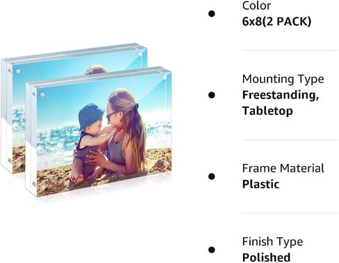 HELPLEX Acrylic Frame, 2 Pack 6x8 Acrylic Picture Frames, 24mm Thicker Frameless Clear Frame Double Sided Magnetic Frame, Free Standing Desktop Display Stand Acrylic Frames in Saudi Arabia