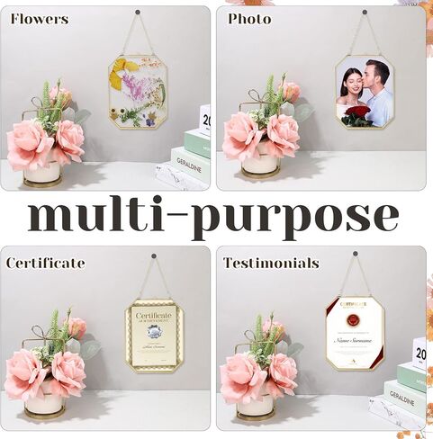 3 Pieces Hanging Gold Glass Floating Frame 8 x 10 Inch Octagon Brass Herbarium Glass Frame Double Clear Pressed Flower Frames for Plant Specimen Artwork Display Photo Dried Flowers Home DIY Decor in Saudi Arabia