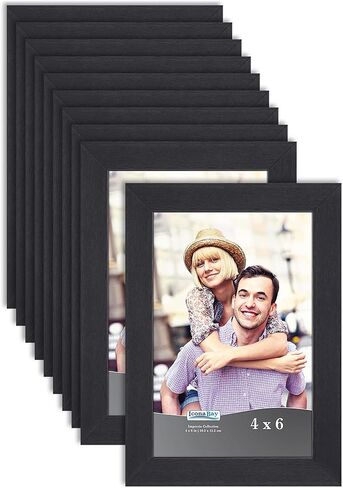 Icona Bay 4x6 Picture Frame Set (Black, 4 Pack), Simple Modern Design, Table Top Kickstand and Wall Hanging Hooks Included, Impresia Collection in Kuwait
