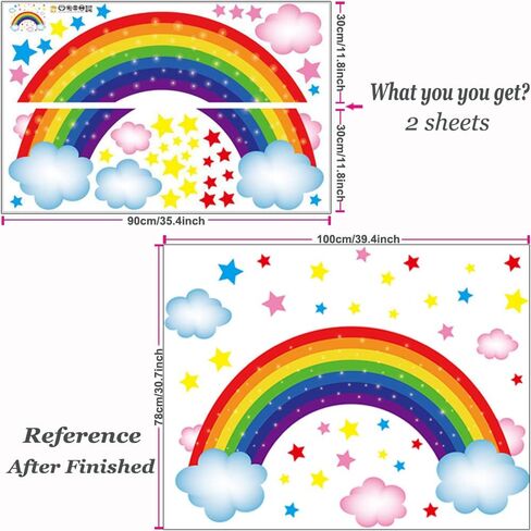ملصق حائط ملون بألوان قوس قزح، ملصق فينيل قابل للإزالة على شكل نجوم سحابة قوس قزح لديكور غرفة الأطفال والحضانة والفصول الدراسية in Kuwait