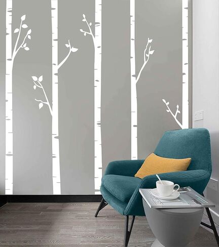 244cm Tall Unique 5 White Birch Trees with Branches Huge Size Wall Stickers for Kids Room Nursery Baby Wall Decals D641 (White) in Saudi Arabia