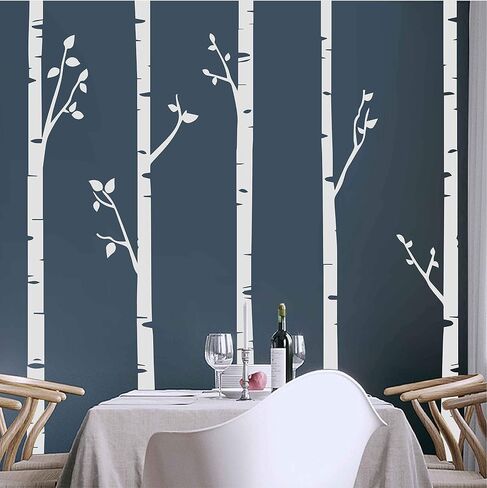 244cm Tall Unique 5 White Birch Trees with Branches Huge Size Wall Stickers for Kids Room Nursery Baby Wall Decals D641 (White) in Saudi Arabia