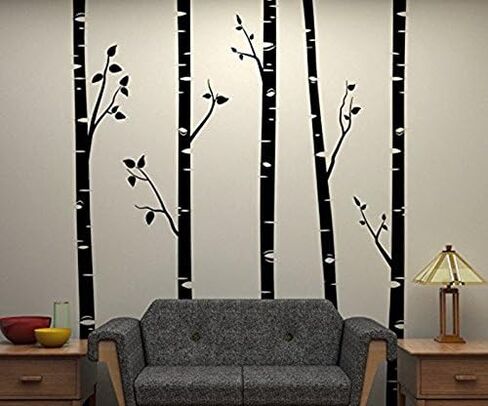 244cm Tall Unique 5 White Birch Trees with Branches Huge Size Wall Stickers for Kids Room Nursery Baby Wall Decals D641 (White) in Saudi Arabia