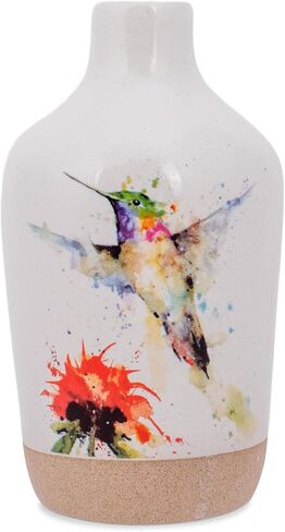 Demdaco Flowers Hummingbird Watercolor Red 4 x 2 Ceramic Stoneware Vase in Saudi Arabia