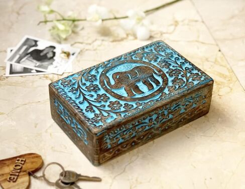 Great Birthday Gift Ideas Handmade Decorative Wooden Jewelry Box Jewelry Organizer Keepsake Box Treasure Chest Trinket Holder Watch Box Storage Box Housewarming Gifts Women (Natural Finish) in Saudi Arabia