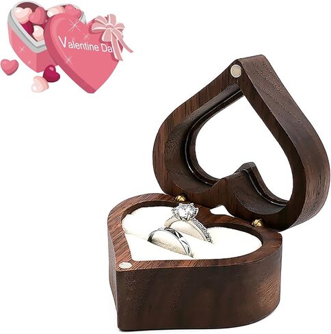 Wood Double Ring Box Jewelry Box Engraved Wooden Ring Holder for 2 Rings Engagement Proposal Wedding Ceremony Ring Bearer Box Valentine's Day Mother's Day Christmas Romantic Gifts for Women Black in Saudi Arabia