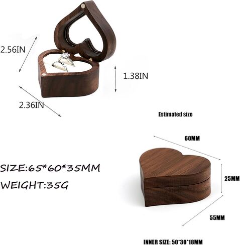 Wood Double Ring Box Jewelry Box Engraved Wooden Ring Holder for 2 Rings Engagement Proposal Wedding Ceremony Ring Bearer Box Valentine's Day Mother's Day Christmas Romantic Gifts for Women Black in Saudi Arabia