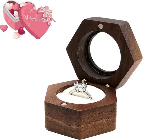 Wood Double Ring Box Jewelry Box Engraved Wooden Ring Holder for 2 Rings Engagement Proposal Wedding Ceremony Ring Bearer Box Valentine's Day Mother's Day Christmas Romantic Gifts for Women Black in Saudi Arabia