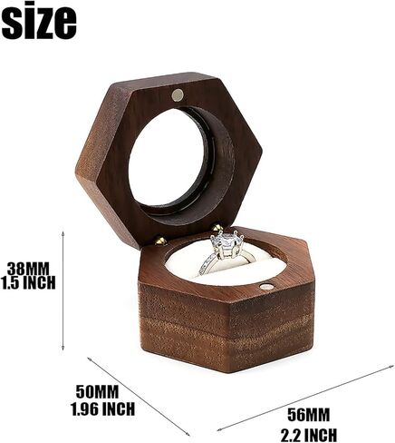 Wood Double Ring Box Jewelry Box Engraved Wooden Ring Holder for 2 Rings Engagement Proposal Wedding Ceremony Ring Bearer Box Valentine's Day Mother's Day Christmas Romantic Gifts for Women Black in Saudi Arabia