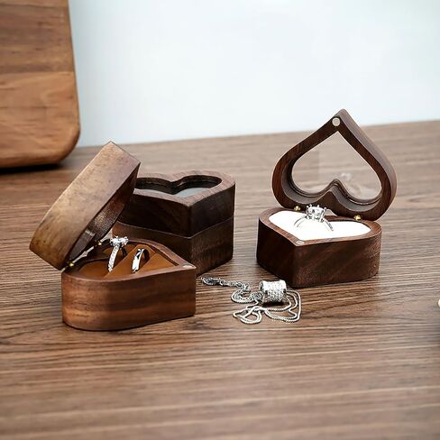 Wood Double Ring Box Jewelry Box Engraved Wooden Ring Holder for 2 Rings Engagement Proposal Wedding Ceremony Ring Bearer Box Valentine's Day Mother's Day Christmas Romantic Gifts for Women Black in Saudi Arabia