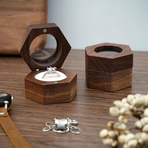 Wood Double Ring Box Jewelry Box Engraved Wooden Ring Holder for 2 Rings Engagement Proposal Wedding Ceremony Ring Bearer Box Valentine's Day Mother's Day Christmas Romantic Gifts for Women Black in Saudi Arabia