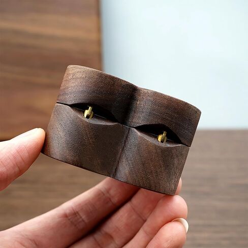 Wood Double Ring Box Jewelry Box Engraved Wooden Ring Holder for 2 Rings Engagement Proposal Wedding Ceremony Ring Bearer Box Valentine's Day Mother's Day Christmas Romantic Gifts for Women Black in Saudi Arabia
