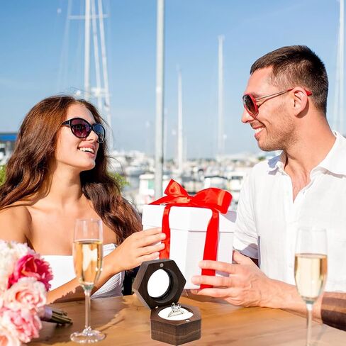 Wood Double Ring Box Jewelry Box Engraved Wooden Ring Holder for 2 Rings Engagement Proposal Wedding Ceremony Ring Bearer Box Valentine's Day Mother's Day Christmas Romantic Gifts for Women Black in Saudi Arabia