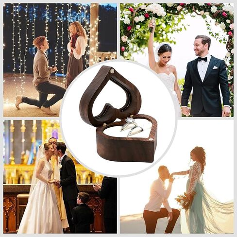Wood Double Ring Box Jewelry Box Engraved Wooden Ring Holder for 2 Rings Engagement Proposal Wedding Ceremony Ring Bearer Box Valentine's Day Mother's Day Christmas Romantic Gifts for Women Black in Saudi Arabia