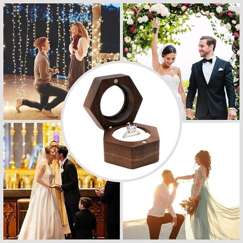 Wood Double Ring Box Jewelry Box Engraved Wooden Ring Holder for 2 Rings Engagement Proposal Wedding Ceremony Ring Bearer Box Valentine's Day Mother's Day Christmas Romantic Gifts for Women Black in Saudi Arabia