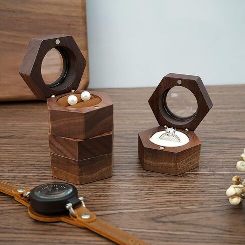 Wood Double Ring Box Jewelry Box Engraved Wooden Ring Holder for 2 Rings Engagement Proposal Wedding Ceremony Ring Bearer Box Valentine's Day Mother's Day Christmas Romantic Gifts for Women Black in Saudi Arabia